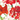 Red and white flowers with green stems on a white background