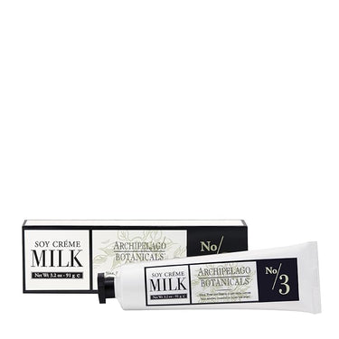 Tin of lotion containing Soy Creme Milk lotion. Black border with No/3.