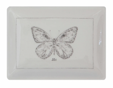 Rectangular cream dish with grey butterfly