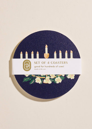 Hanukkah Floral Menorah Coasters - Set of 4