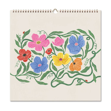 Floral design wall calendar with colorful flowers on a white background
