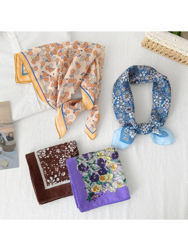 Scarvii - Garden Floral Print Square Scarf | Blue Shown with other scarves