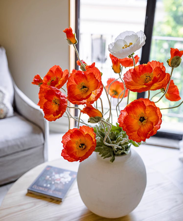 Large Silk Poppy Flower Stem 41" Tall