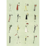 Illustrations of people performing various activities on a light green background