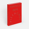 Cook Book titled, “Pizza Chef” by Franco Pepe. Solid red orange background and white and green lettering. 