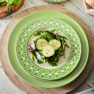 Caskata - Newport Stripe Verde Rimmed Dinner Plate Shown with salad plate