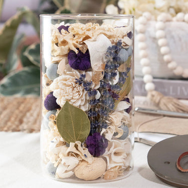 Amber Lavender Potpourri in glass jar with wood lid by Andaluca