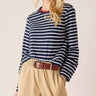 Sailor stripe mariner tee in navy and white with red collar