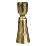 Brass candle holder with a textured design on a white background