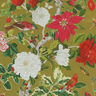Gold background featuring flower, holly, birds, and butterflies 