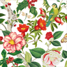 Colorful floral and bird pattern on a white background