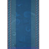 Blue patterned towel with a white border on a white background