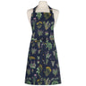 Fresh Herbs Chef Apron. Blue background with botanical herb prints all over. Pocket and tie