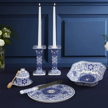 Spode Sabbath Judaica Candlesticks Shown with candles and other Spode accessories