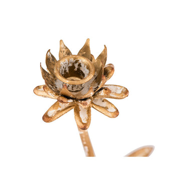 Metal Flower White Distressed Taper candle Holder