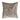 A square embroidered throw pillow with natural linen and cotton fabric, featuring a floral pattern in gray and black colors with sleek black piping.