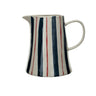 navy, cream, and red striped 2 quart stoneware pitcher
