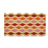 Woven doormat with red, orange, and pink wavy pattern on a white background