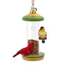 Glass ornament featuring birds on a bird feeder. 