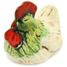 Hen Figurine 4" Green Theme. Cream colored hen with green upper feathers and red comb turned slightly left