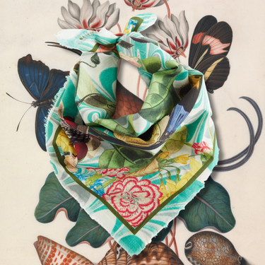 Fauna Birds Cotton Voile Bandana 20"X20" | Printed Square Shown in a style
