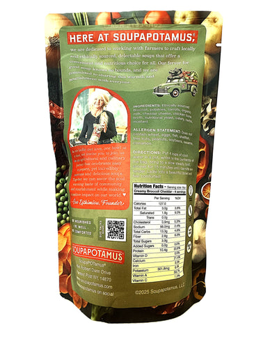 Back of a SoupaPotamus product packaging with text and images.