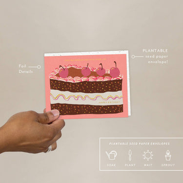Seedlings - Slice of Cake - Birthday Card With details: foil accents and plantable seed paper envelope