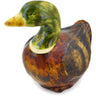 Decorative duck figurine with a green head and brown body on a white background