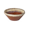 Brown bowl with graduated sides and cream glaze along edge.